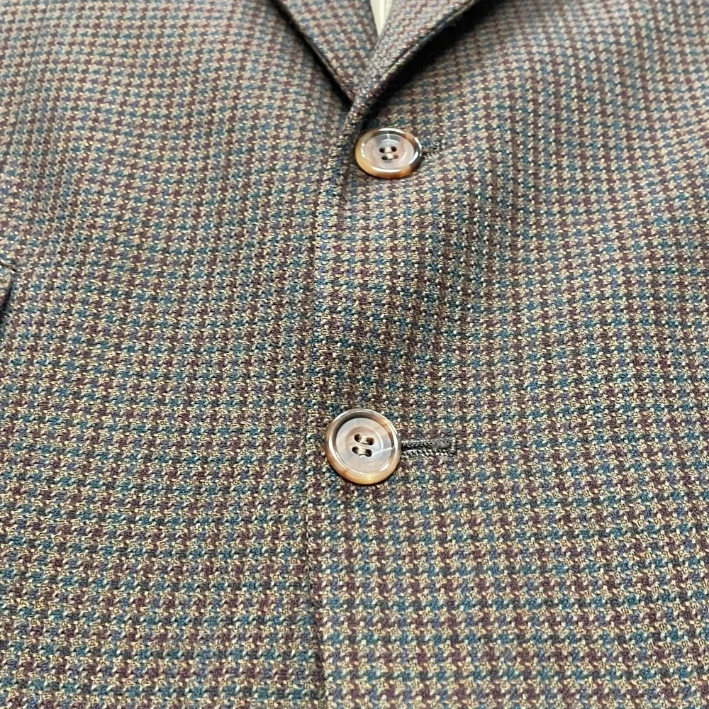 VTG Oscar‎ de la Renta Men's 42L Houndstooth Blazer 100% Wool Brown, Tan, Blue